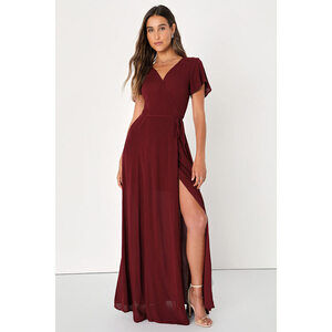 Lulus Heart Of Marigold Burgundy Wrap Maxi Dress Red - Size M